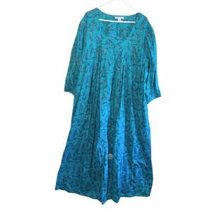 Only Necessities Womens Turquoise Paisley Maxi Nightgown Dress 3X Cotton Kaftan